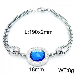 190mm Women Stainless Steel&Rhinestones Box Chain Bracelet with Blue Zircon Charm - KB171177-Z