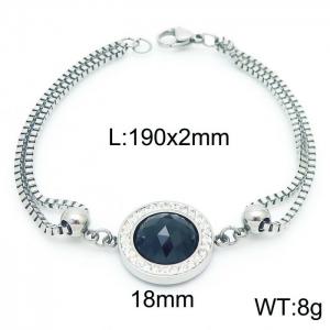 190mm Women Stainless Steel&Rhinestones Box Chain Bracelet with Black Zircon Charm - KB171178-Z