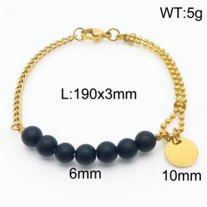 Stainless steel mixed chain connection 6mm red handmade beaded circular logo pendant with lobster clasp fashion gold bracelet - KB171206-Z