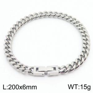 200x6mm Silver Simple Buckle Cuban Chain Stainless Steel Bracelet Unisex Party Jewelry - KB171278-Z