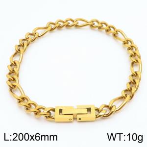 200x6mm Gold Color Simple Buckle Cuban Chain, Stainless Steel Bracelet, Unisex Party Jewelry - KB171284-Z