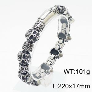 220x17mm Wild Skull Head Bracelet Stainless Steel Ancient Silver COLOUR Charm Bracelet Men's Jewelry - KB179300-KJX