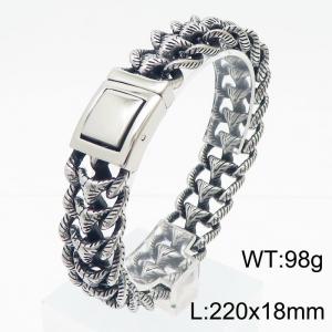 220x18mm Cross grain Bracelet Stainless Steel Cuban Silver Color  Charm Bracelet Men's Jewelry - KB179304-KJX