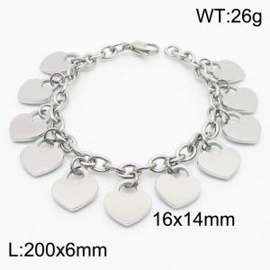 European and American fashion stainless steel 200 × 6mm O-shaped chain hanging with many heart shaped accessories Jewelry charm silver bracelet - KB179408-Z