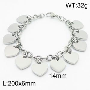 European and American fashion stainless steel 200 × 6mm O-shaped chain hanging with many heart shaped accessories Jewelry charm silver bracelet - KB179410-Z