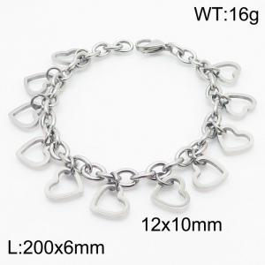 European and American fashion stainless steel 200 × 6mm O-shaped chain hanging with many hollow heart shaped accessories Jewelry charm silver bracelet - KB179412-Z