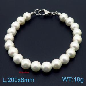 European and American fashion stainless steel 200 × 8mm pearl handmade beaded lobster clasp charm silver bracelet - KB179414-ZC
