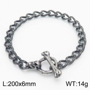 Fashion stainless steel 200×6mm Embossed Cuban Chain Skull Head Ancient Silver OT Buckle Temperament Retro Boiled Black Bracelet - KB179417-Z