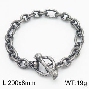Fashion stainless steel 200×8mm Different O-shaped Mixed Splice Chain Skeleton Head OT Buckle Vintage Style Ancient Silver Bracelet - KB179418-Z