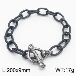 Fashion stainless steel 200×9mm O-shaped Chain Skull Head Ancient Silver OT Buckle Temperament Retro Black Bracelet - KB179419-Z