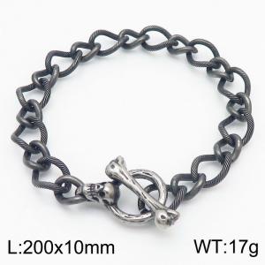 Fashion stainless steel 200×10mm Size Different Mixed Splice Chain Skeleton Head Ancient Silver OT Buckle Temperament Retro Black Bracelet - KB179420-Z