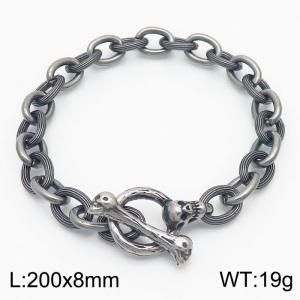Fashion stainless steel 200×8mm Mixed 0-shaped Chain Skull Head Ancient Silver OT Buckle Temperament Retro Boiled Black Bracelet - KB179421-Z