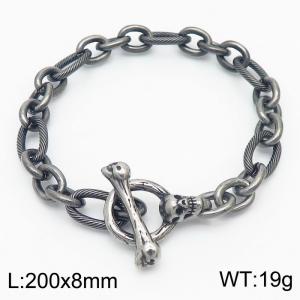 Fashion stainless steel 200×8mm Mixed Size 0-word Chain Skull Head Ancient Silver OT Buckle Temperament Retro Boiled Black Bracelet - KB179423-Z
