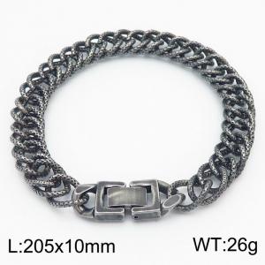 Fashion 205×10mm Embossed Double Layer Thick Chain Rectangular Buckle Vintage Boiled Black Bracelet - KB179426-Z