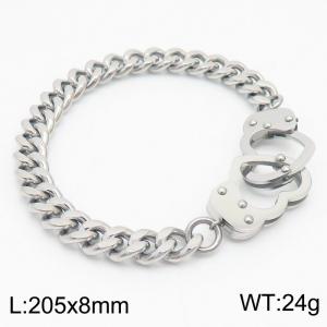 European and American fashion stainless steel 205×8mm Cuban Chain Special Buckle Charm Silver Bracelet - KB179428-Z