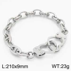European and American Fashion Stainless Steel 210×9mm Japanese character chain handcuff buckle charm silver bracelet - KB179432-Z