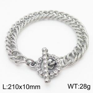 European and American Fashion Minimalist 210×10mm embossed double layer thick chain OT buckle charm silver bracelet - KB179434-Z