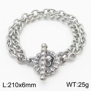 European and American Fashion Minimalist 210×6mm Double layered mixed chain OT buckle charm silver bracelet - KB179436-Z
