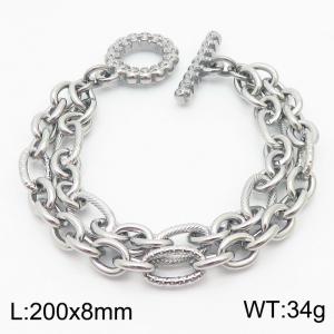 European and American Fashion Minimalist 200×8mm Double layered mixed chain OT buckle charm silver bracelet - KB179438-Z