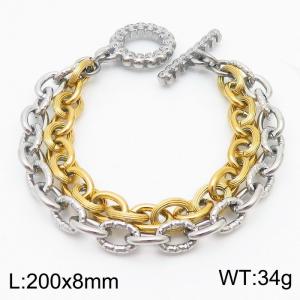 European and American Fashion Minimalist 200×8mm Double layered mixed chain OT buckle charm gold and silver dual color bracelet - KB179439-Z