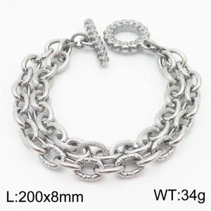 European and American Fashion Minimalist 200×8mm Double layered mixed chain OT buckle charm silver bracelet - KB179440-Z