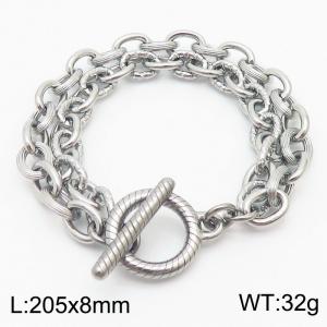 European and American Fashion Minimalist 205×8mm Double layered mixed chain OT buckle charm silver bracelet - KB179443-Z