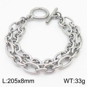 European and American Fashion Minimalist 205×8mm Double layered mixed chain OT buckle charm silver bracelet - KB179445-Z