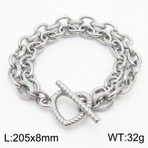 European and American Fashion Minimalist 205×8mm Mix and Match Chain Heart shaped 0T Button Charm Silver Bracelet - KB179447-Z