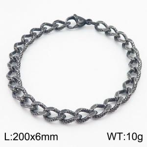 European and American Fashion Minimalist 200×6mm embossed chain lobster buckle jewelry boiled black bracelet - KB179450-Z