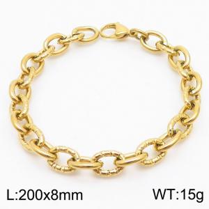 8mm gold embossed steel color Korean stainless steel bracelet for men - KB179458-Z
