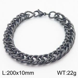 200x10mm Checkered Pattern Chain & Link Bracelet Bracelet for Men Stainless Steel Vintage Colors Bracelet - KB179465-Z