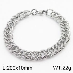 200x10mm Checkered Pattern Chain & Link Bracelet Bracelet for Men Stainless Steel Silver Bracelet - KB179466-Z