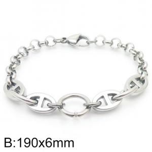 Fashion stainless steel 190×6mm Mixed Splice Chain Lobster Clasp Charm Silver Bracelet - KB179500-Z