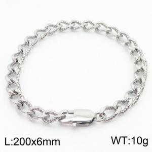 European and American fashion minimalist 200×6mm embossed pattern chain with Japanese buckle jewelry silver bracelet - KB179503-Z
