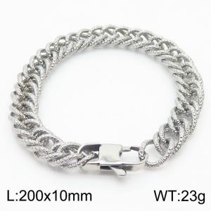 European and American fashion minimalist 200×10mm embossed double-layer thick chain Japanese buckle jewelry silver bracelet - KB179504-Z