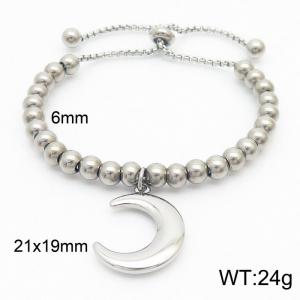 Fashionable stainless steel handmade beaded chain hanging crescent pendant temperament silver adjustable size bracelet - KB179506-Z