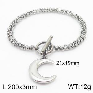 Fashion stainless steel 200 × 3mm mixed double layer chain with ot buckle hanging crescent accessory temperament silver bracelet - KB179507-Z