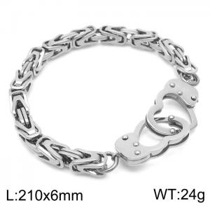 European and American fashion stainless steel 210×6mm thick chain handcuff buckle charm silver bracelet - KB179512-Z