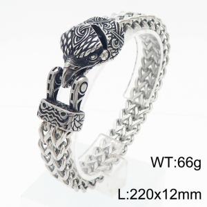 European and American fashion stainless steel 220mm × 12mm thick chain retro bird head buckle temperament silver bracelet - KB179517-MZOZ