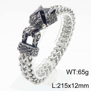 European and American fashion stainless steel 215mm × 12mm thick chain retro wolf head buckle temperament silver bracelet - KB179518-MZOZ
