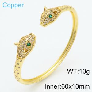 European and American fashion stainless steel studded with diamond animal cheetah head C-shaped opening adjustable charm gold bangle - KB179519-TJG