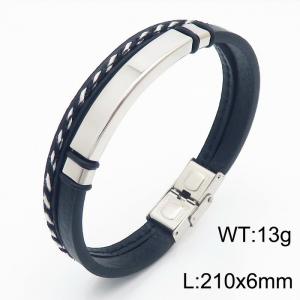 Stainless steel 210x6mm punk personalized art light luxury fashion layered strong leather silver bracelet - KB179526-KLHQ
