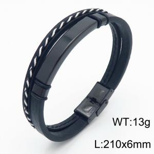 Stainless steel 210x6mm punk personalized art light luxury fashion layered strong leather black bracelet - KB179528-KLHQ