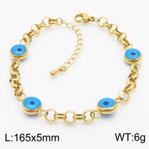 5mm O Chain with Blue Eye Charm Bracelet For Women Stainless Steel Bracelet Gold Color - KB179537-HM