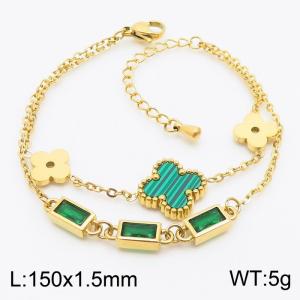 1.5mm Clover Charms Bracelet For Women Stainless SteelBaguette Zircon Bracelet Gold Color - KB179544-HM