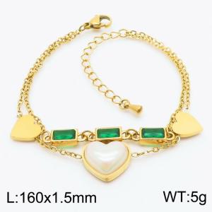 1.5mm Baguette Zircon Double Layers Bracelet For Women Stainless Steel Heart Shape Bracelet Gold Color - KB179545-HM