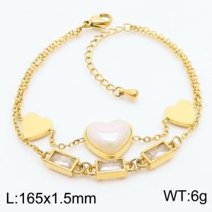 1.5mm Heart-shaped Pearl Charm Double Layers Bracelet For Women Stainless Steel Rectangular Zircon Bracelet Gold Color - KB179547-HM