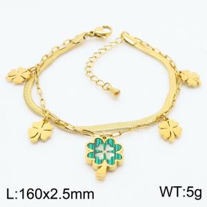 1.5mm Luckily Four-leaf Clover Charm Double Layers Bracelet For Women Stainless Steel Bracelet Gold Color - KB179549-HM