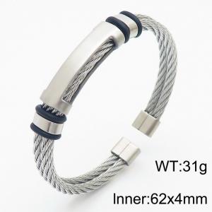 62x4mm Double Strand Twist Bracelet Men Stainless Steel Open Bracelet Silver Color - KB179564-KLHQ