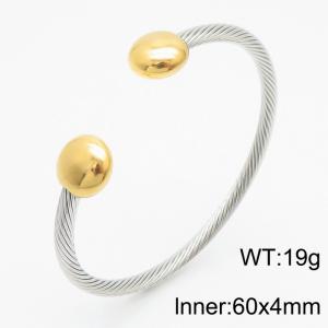 Japanese and Korean style steel wire golden round bead steel color open stainless steel men's bracelet - KB179570-TSC